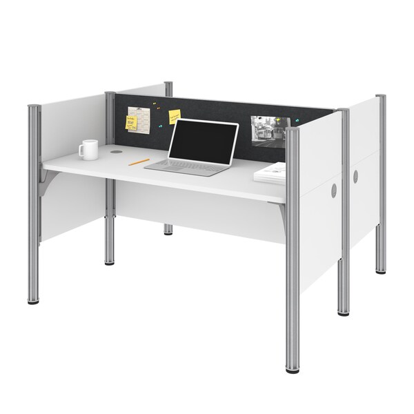 Bestar Pro-Biz 63W Office Cubicles with Gray Tack Boards and Low Privacy Panels in white